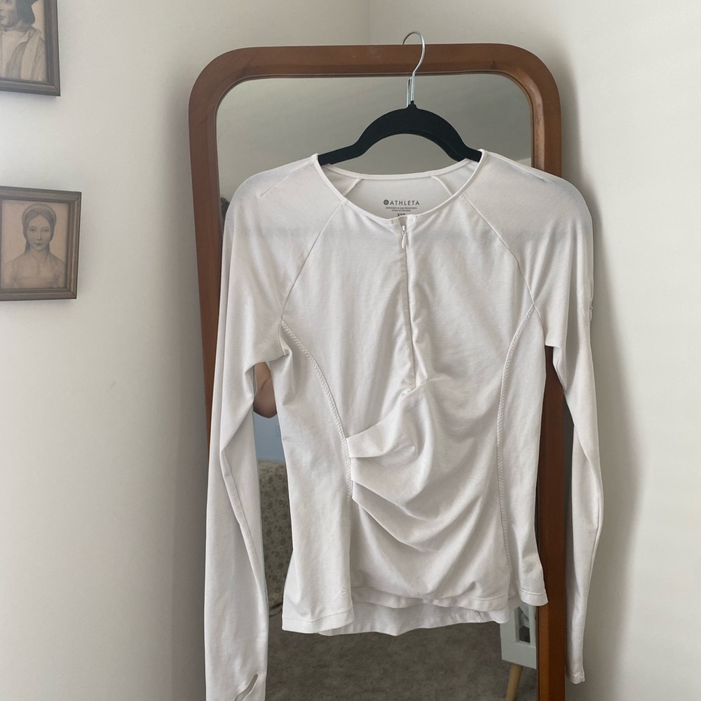 Athleta White Long Sleeve Drape Blouse